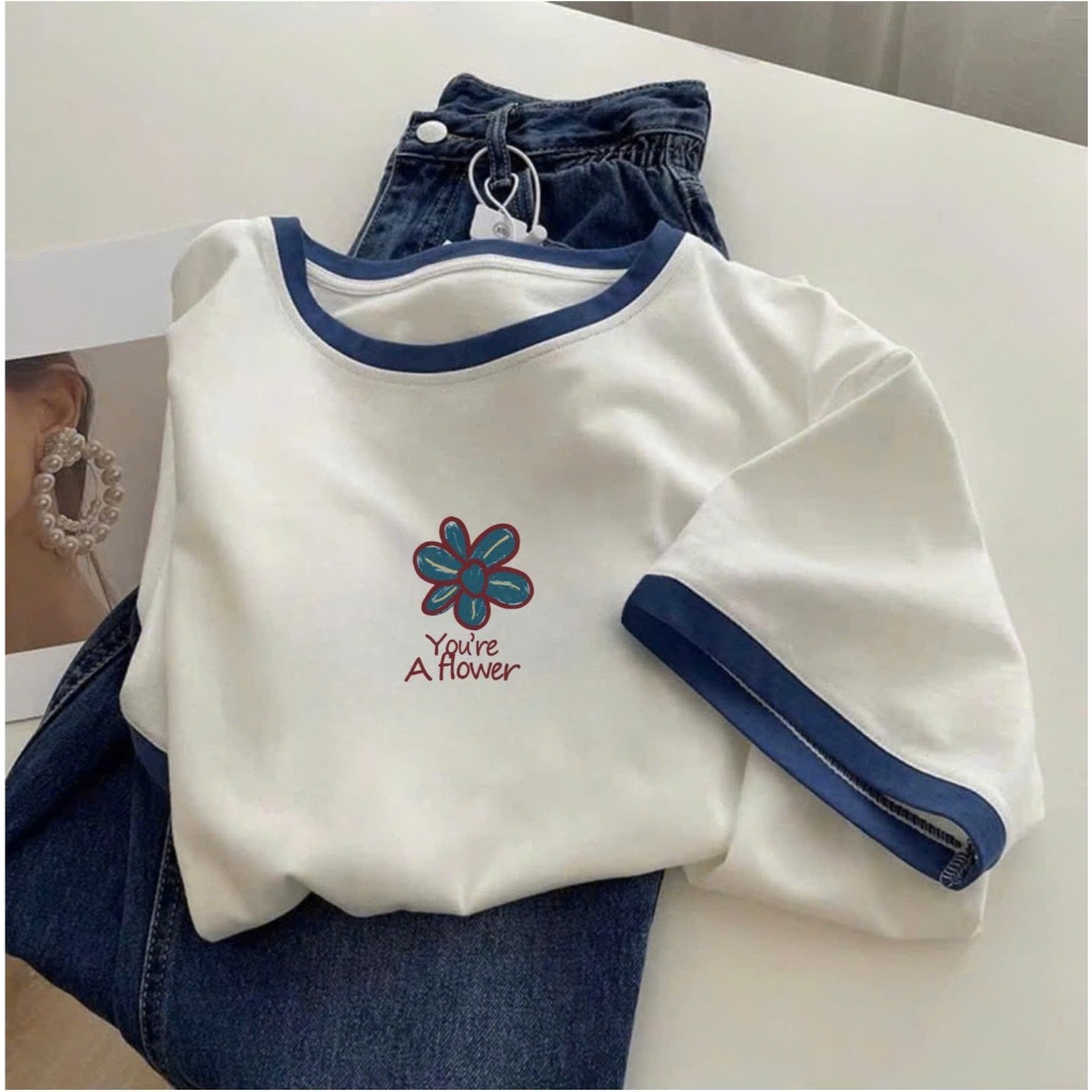 Áo ngắn tay nữ in hình Hoa xinh xắn JULY FASHION, Áo phông nữ chất thun cotton dày dặn, mềm mát, thấm mồ hôi