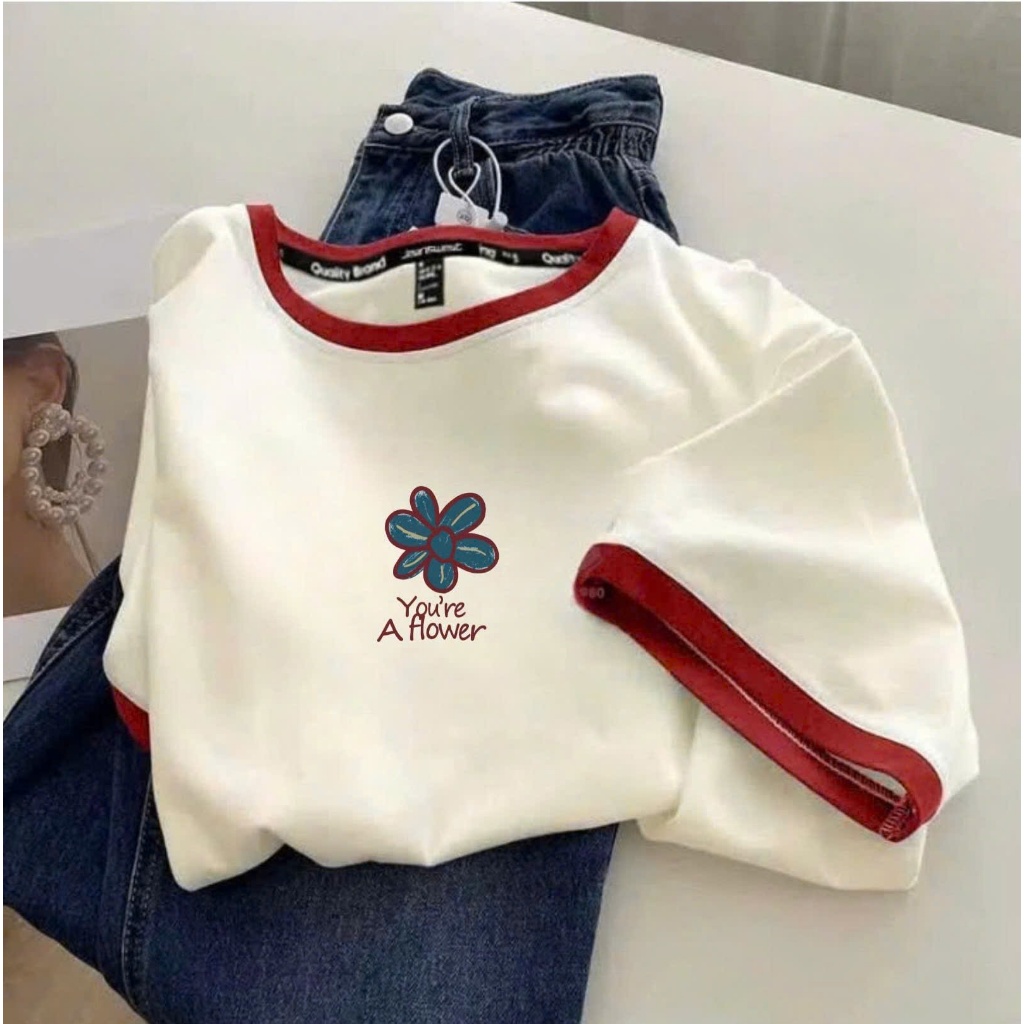 Áo ngắn tay nữ in hình Hoa xinh xắn JULY FASHION, Áo phông nữ chất thun cotton dày dặn, mềm mát, thấm mồ hôi