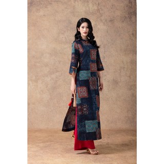 SWANLAKE | Áo Dài Nữ Cách Tân Cổ Vân Phom Suông Tay Lỡ Xẻ Vải Linen In Thổ Cẩm Độc Đáo Tết L13197