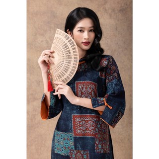 SWANLAKE | Áo Dài Nữ Cách Tân Cổ Trụ Suông Tay Lỡ Vải Linen In Họa Tiết Thổ Cẩm Độc Đáo L13197