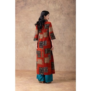 SWANLAKE | Áo Dài Nữ Cách Tân Cổ Trụ Suông Tay Lỡ Vải Linen In Họa Tiết Thổ Cẩm Độc Đáo L13197
