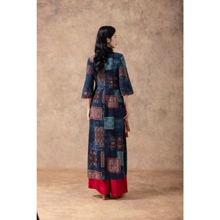 SWANLAKE | Áo Dài Nữ Cách Tân Cổ Vân Phom Suông Tay Lỡ Xẻ Vải Linen In Thổ Cẩm Độc Đáo Tết L13197