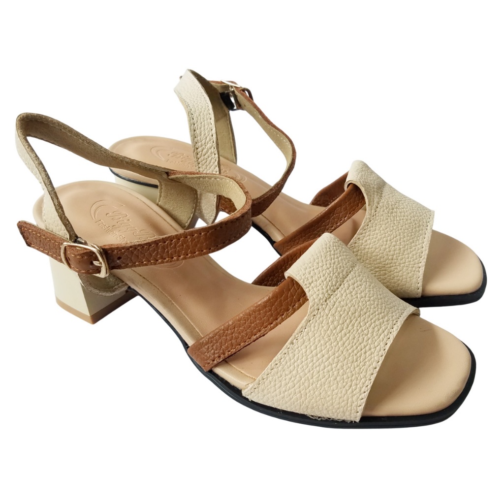Giày sandal cao gót nữ da bò thật BIGGBEN cao 5 phân HKD1001