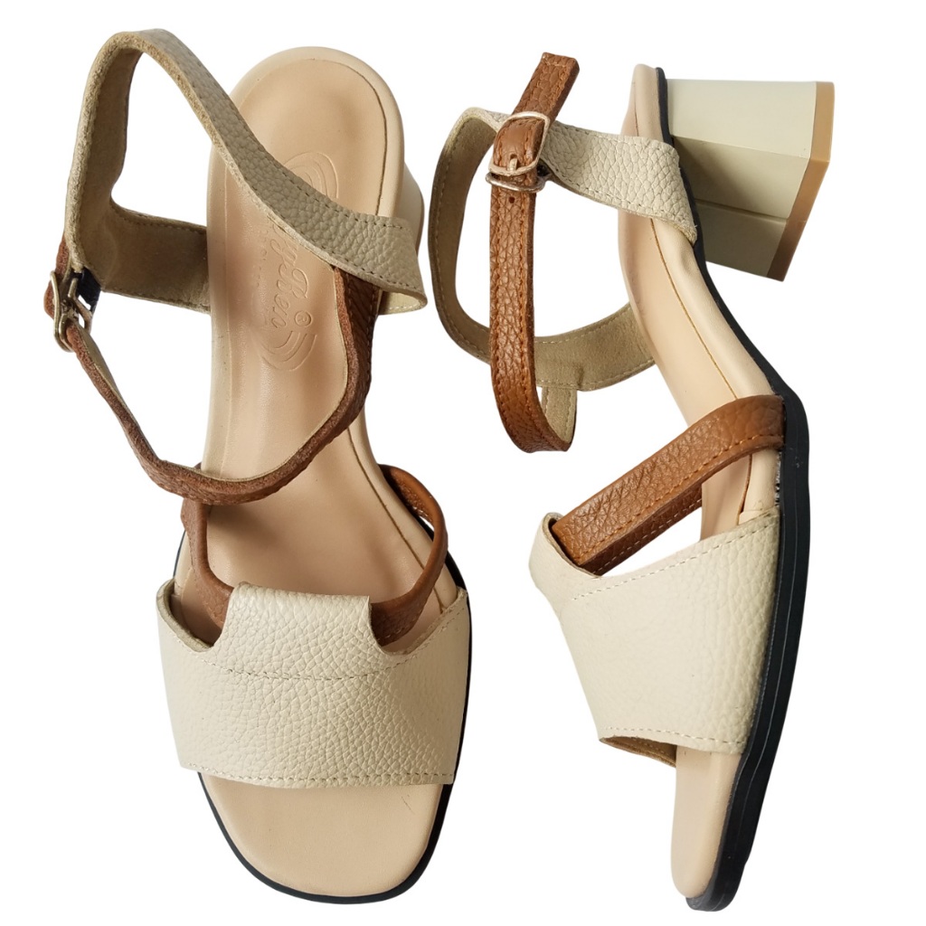 Giày sandal cao gót nữ da bò thật BIGGBEN cao 5 phân HKD1001