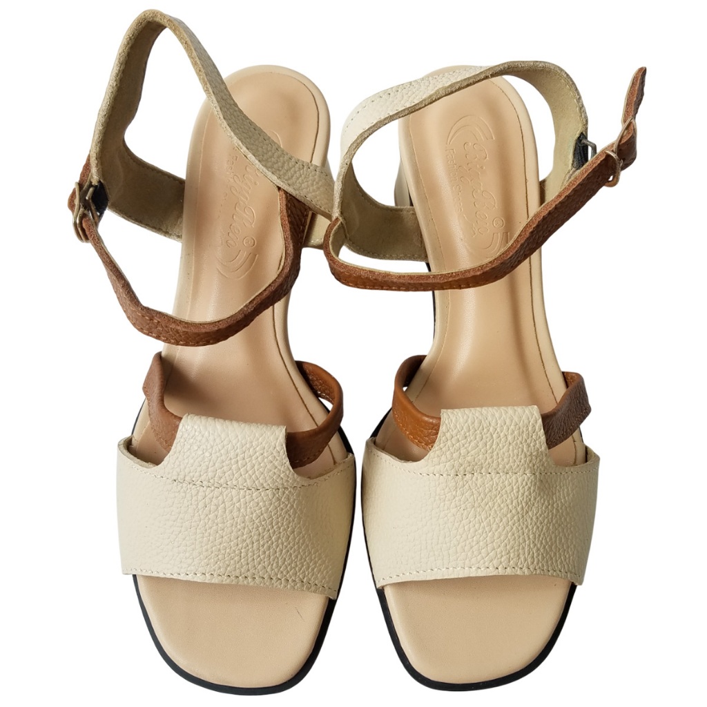Giày sandal cao gót nữ da bò thật BIGGBEN cao 5 phân HKD1001