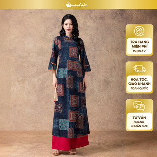 SWANLAKE | Áo Dài Nữ Cách Tân Cổ Vân Phom Suông Tay Lỡ Xẻ Vải Linen In Thổ Cẩm Độc Đáo Tết L13197