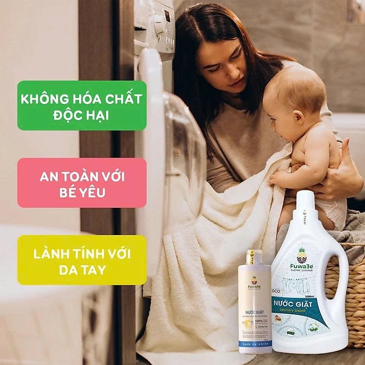 Nước giặt sinh học Fuwa3e Enzyme hương cam an toàn cho bé dịu lành cho da dung tích 500ml