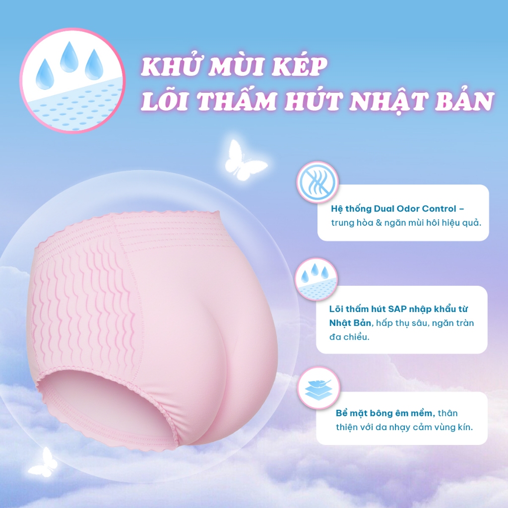 Băng Quần Vệ Sinh Phụ Nữ WesburgLady Ôm 360° Chống Tràn Khô Thoáng Khử Mùi Kép Size XL x5 Quần