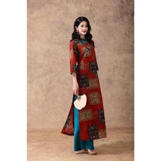 SWANLAKE | Áo Dài Nữ Cách Tân Cổ Trụ Suông Tay Lỡ Vải Linen In Họa Tiết Thổ Cẩm Độc Đáo L13197