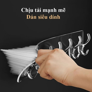Móc Treo Đồ Dán Tường 6 Thanh Bảng Inox Dày Xịn Hàng Loại 1, Thanh Treo 6 Móc Loại Dày Xịn 88536