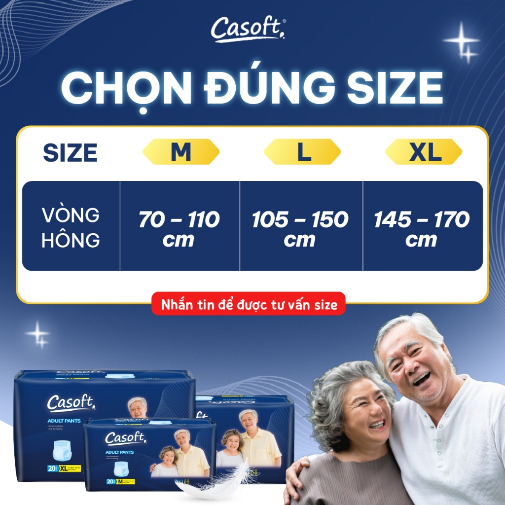 Tã Quần Người Lớn Casoft – Siêu Thấm Hút, Chống Tràn Kép, Thoáng Khí Đa Chiều Size XL x10-20 miếng