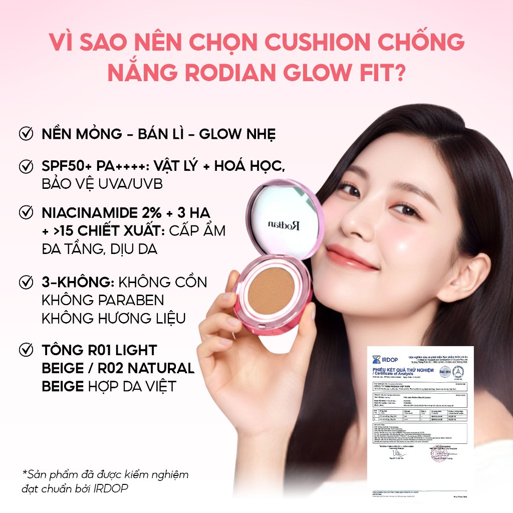 Cushion Chống Nắng Rodian Glow Fit SPF50+ 12g - Phấn Nước Che Phủ Hoàn Hảo Bền Màu Đến 12H