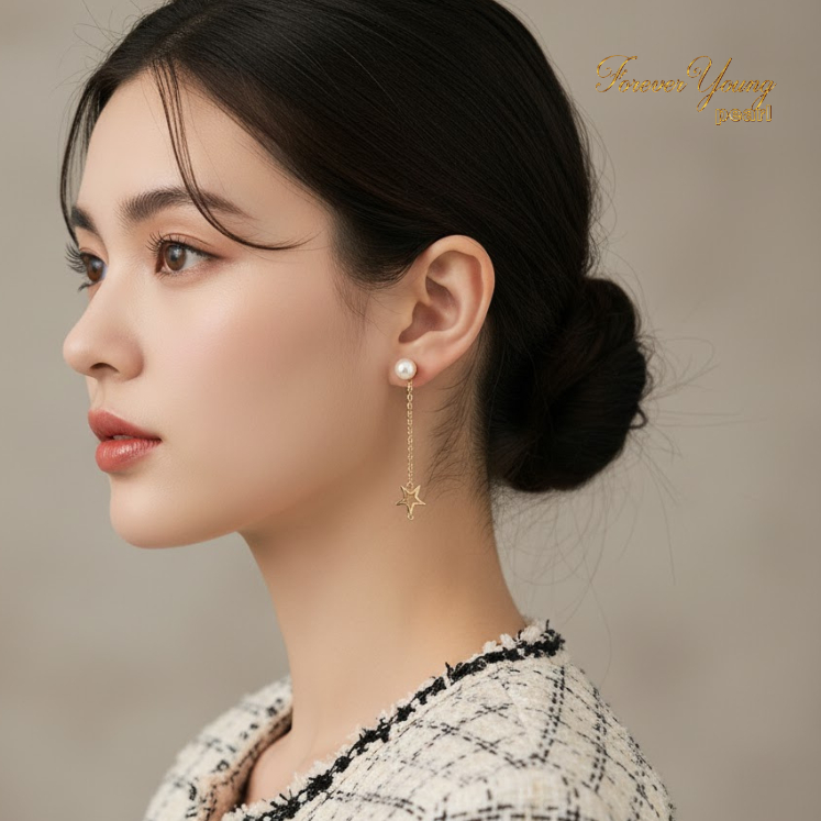 Mã BT26. Bông Tai ngọc Trai Nuôi Nước Ngọt Dày 5-7Li Ngôi Sao Nhã Nhặn. Forever Young Pearl