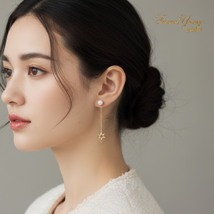 Mã BT26. Bông Tai ngọc Trai Nuôi Nước Ngọt Dày 5-7Li Ngôi Sao Nhã Nhặn. Forever Young Pearl