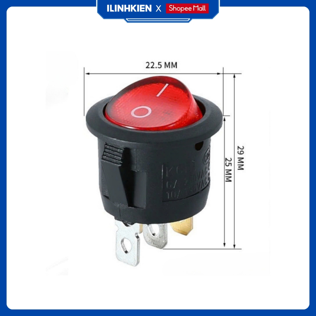 Công tắc bập bênh tròn 3 chân 250V 6A  KCD1-105 có đèn ilinhkien.