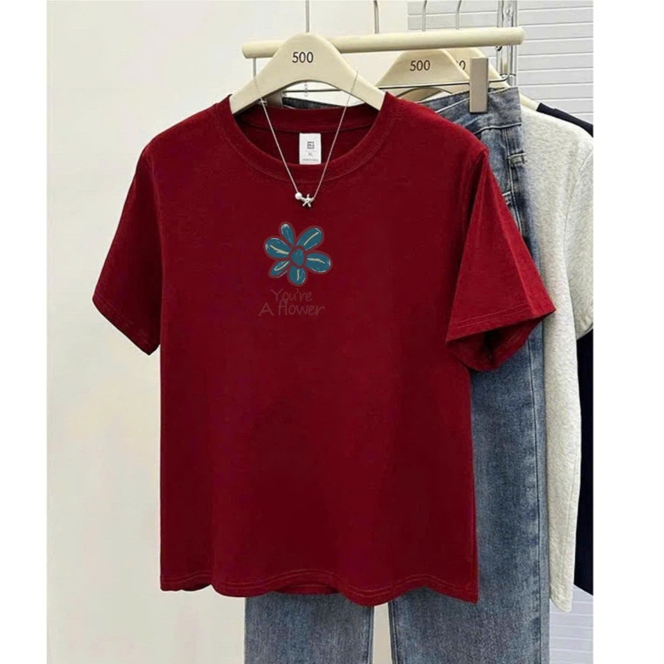Áo ngắn tay nữ in hình Hoa xinh xắn JULY FASHION, Áo phông nữ chất thun cotton dày dặn, mềm mát, thấm mồ hôi