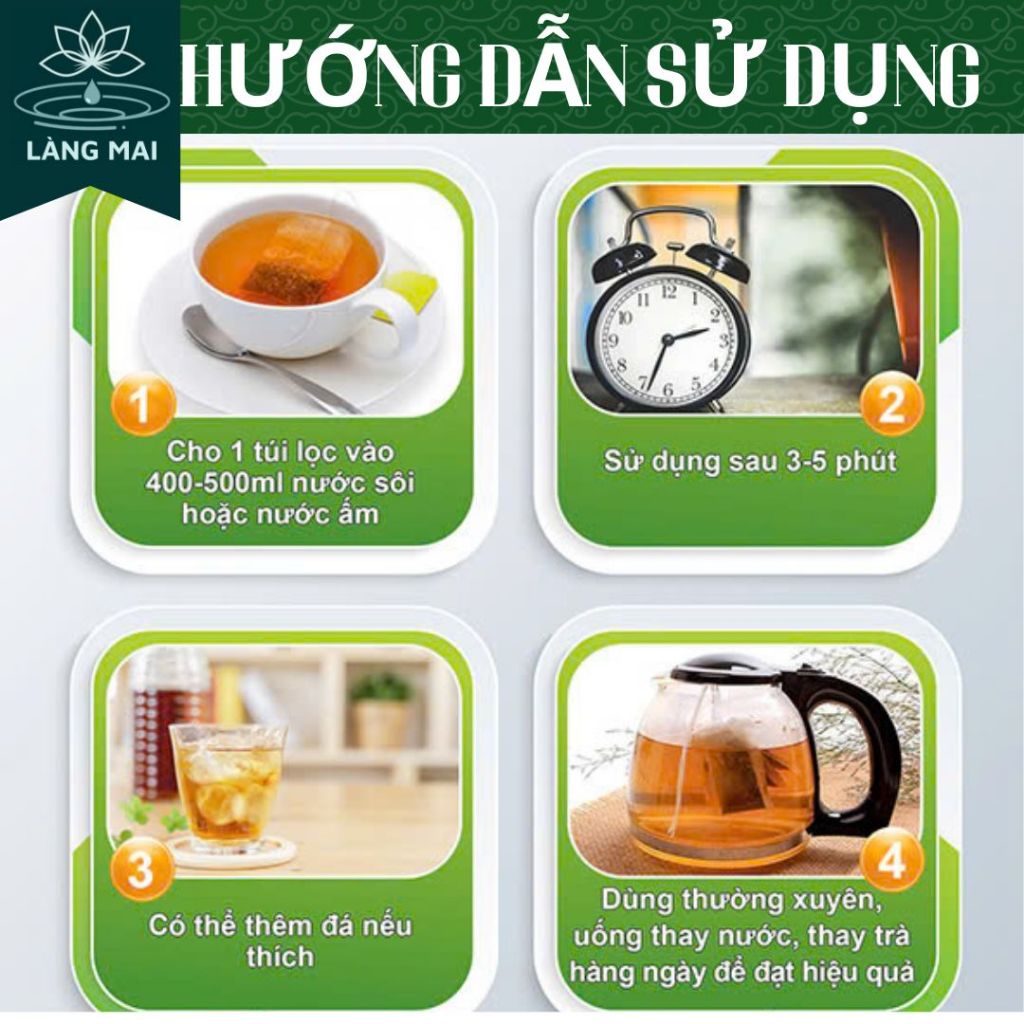Trà Cây Dòi Thân Tím - Làng Mai - 4 Vị Thanh lọc cổ họng, sạch phổi, Tiêu đờm, an toàn lành tính. Hộp 30 gói