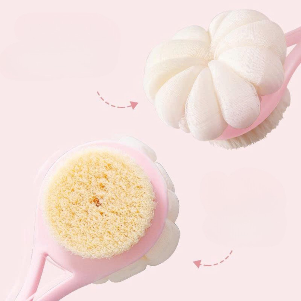Bàn Chải Tắm 2 Mặt Cán Dài, Một Mặt Bông Lưới Tạo Bọt Một Mặt Bàn Chải Chà Lưng Làm Sạch Sâu