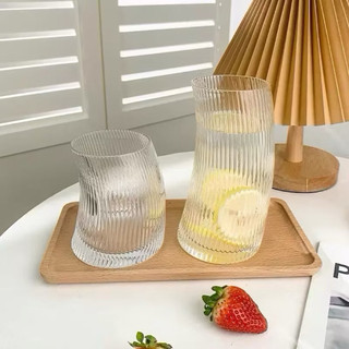 Ly thuỷ tinh/Cốc thuỷ tinh sọc dáng cong dung tích 350ml và 550ml uống matcha, cà phê, trà trái cây, trang trí homecafe