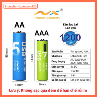 Pin Sạc AAA Nuoxing 1200mWh USB Type-C – Pin Sạc Dùng Cho Micro, Remote, Đồng Hồ, Đồ Chơi