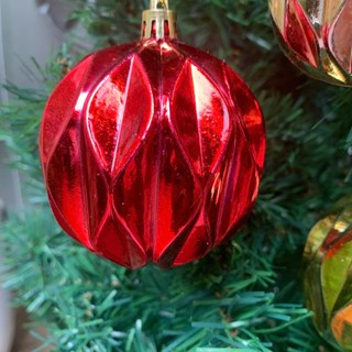 Hộp 12 quả châu tròn khắc hình trám treo cây thông Noel trang trí Giáng Sinh