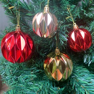 Hộp 12 quả châu tròn khắc hình trám treo cây thông Noel trang trí Giáng Sinh