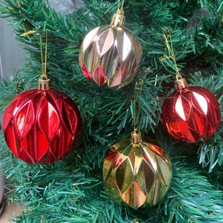 Hộp 12 quả châu tròn khắc hình trám treo cây thông Noel trang trí Giáng Sinh