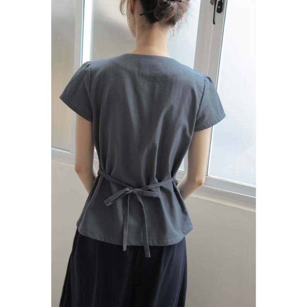 𝗔𝗰𝗲  A06 - Áo Linen cổ tròn