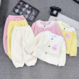 Bộ lông cho bé gái bé trai hình thỏ gấu dễ thương, đồ bộ dài tay thu đông cho bé 8-30kg