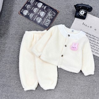 Bộ lông cho bé gái bé trai hình thỏ gấu dễ thương, đồ bộ dài tay thu đông cho bé 8-26kg