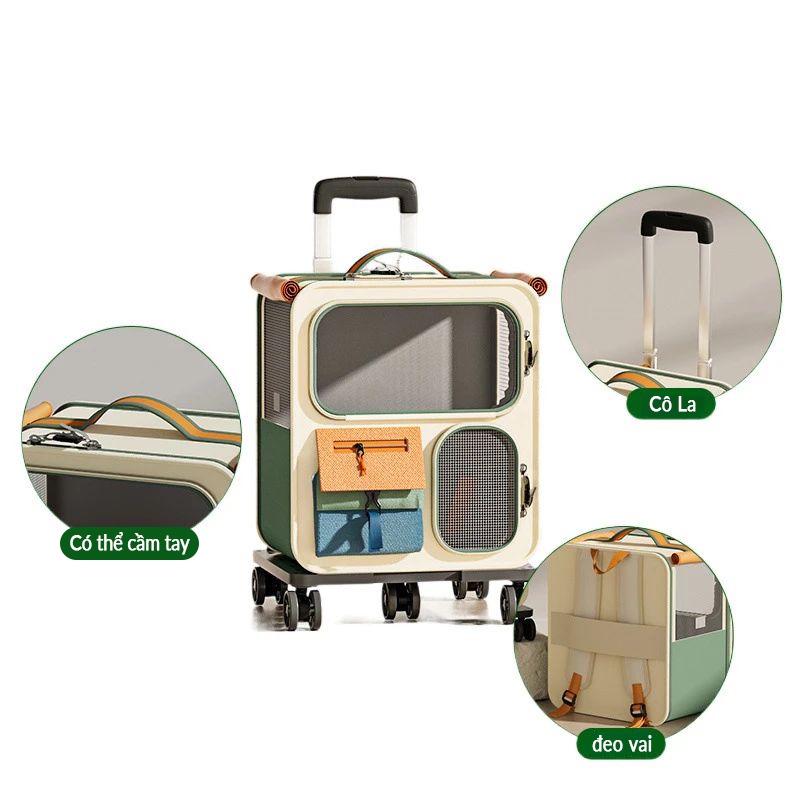 Balo thú cưng đa năng Cutepet- 4 trong 1, có thể tháo rời thành vali kéo cho thú cưng, thông thoáng 360°