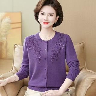Áo len dệt kim cardigan mùa thu của mẹ, áo len dệt kim thu đông dành cho phụ nữ trung niên và lớn tuổi