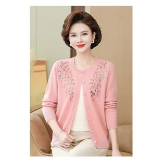 Áo len dệt kim cardigan mùa thu của mẹ, áo len dệt kim thu đông dành cho phụ nữ trung niên và lớn tuổi