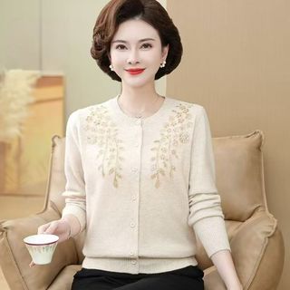 Áo len dệt kim cardigan mùa thu của mẹ, áo len dệt kim thu đông dành cho phụ nữ trung niên và lớn tuổi