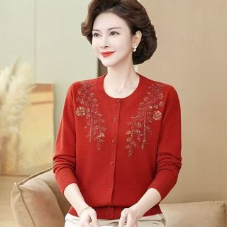 Áo len dệt kim cardigan mùa thu của mẹ, áo len dệt kim thu đông dành cho phụ nữ trung niên và lớn tuổi