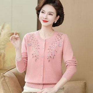 Áo len dệt kim cardigan mùa thu của mẹ, áo len dệt kim thu đông dành cho phụ nữ trung niên và lớn tuổi