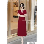 Set Công Sở Text Gân Cao Cấp Áo Cổ Tròn Kết Hợp Chân Váy Midi Xẻ Tà MDU5618 | MDU - SẮC THANH LỊCH — ảnh 3