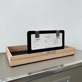 Khay Minibar Kèm Menu Khắc Logo | ADOR, Khay Amenities Bằng Gỗ, Khay Minibar Khách Sạn Bằng Gỗ Tự Nhiên