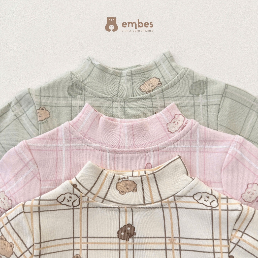 [New Collection] Bộ Giữ Nhiệt Cho Bé Embes, Bộ Dài Tay Cổ 3P In Hoạ Tiết Chất Ấm Áp Cho Bé Từ 8-18Kg