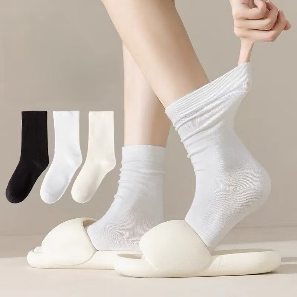 Sét 5 đôi tất trơn cổ cao 3 màu mềm mịn tt45