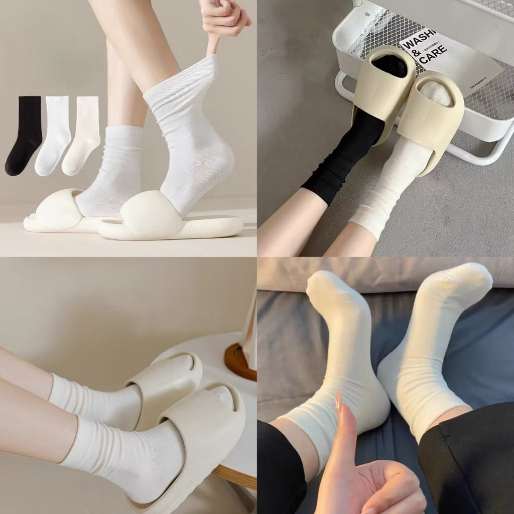 Sét 5 đôi tất trơn cổ cao 3 màu mềm mịn tt45
