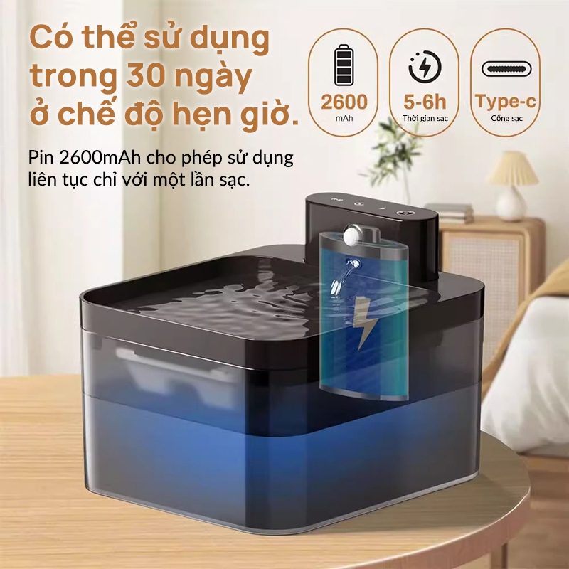 Máy nước uống tự động cho thú cưng Cutepet, hỗ trợ sạc không dây, dung tích 2,2L, máy nước uống cảm ứng