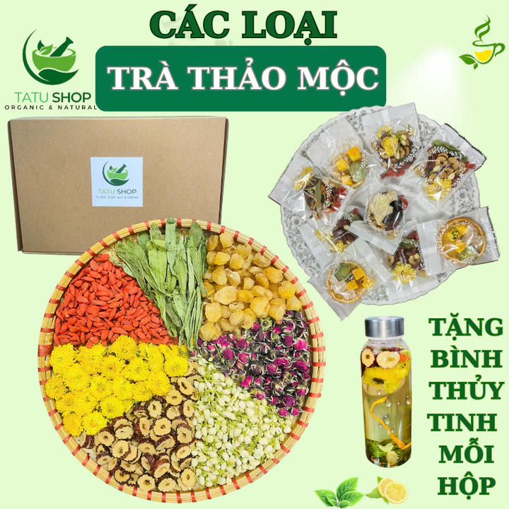 Trà Thảo Mộc ,Trà Dưỡng Nhan 7 Vị , Trà DETOX, Có MIX CÁC LOẠI (Hộp 30 Gói Tặng Chai Thủy Tinh ) Đẹp Da, Giảm Cân