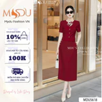 Set Công Sở Text Gân Cao Cấp Áo Cổ Tròn Kết Hợp Chân Váy Midi Xẻ Tà MDU5618 | MDU - SẮC THANH LỊCH — ảnh 1