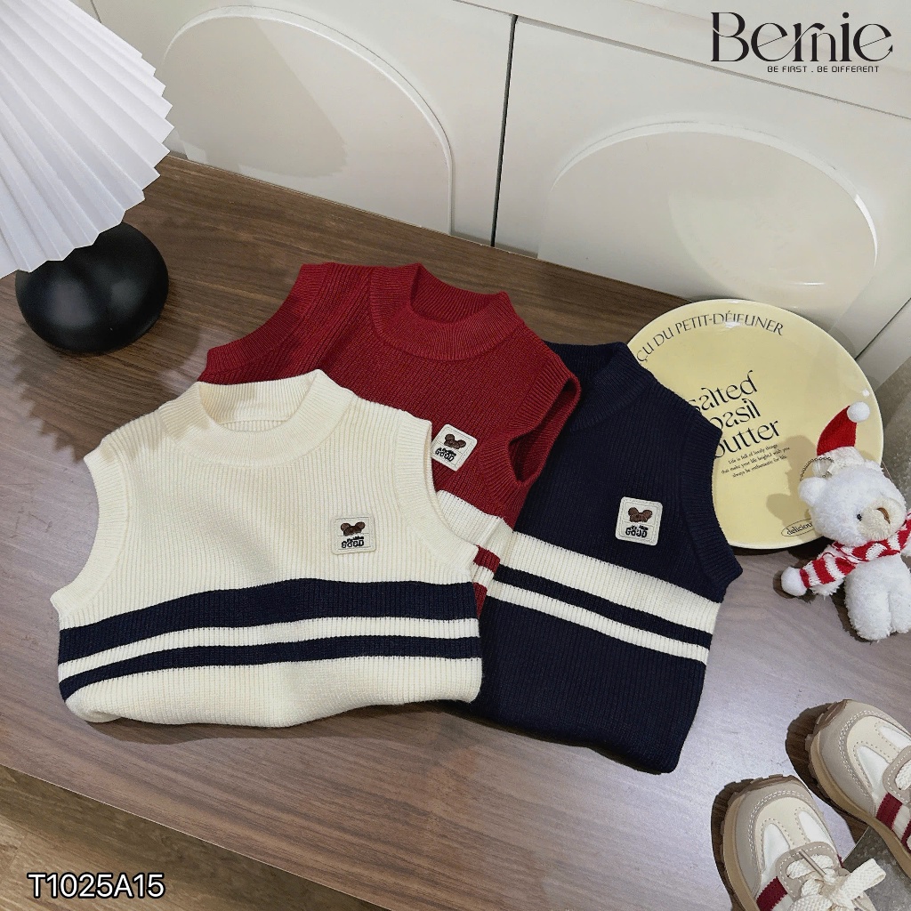 [Chính hãng bernie] Áo gile len bé trai đính tag gấu xinh xắn cho bé, áo gile len giữ ấm T1025A15