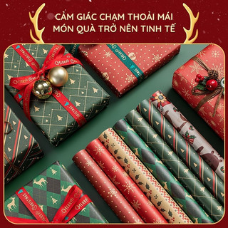 Giấy gói quà loại cuộn lớn, chất liệu Couche mịn và Kraft nhám, mẫu vintage màu đỏ và các màu cơ bản, cho hộp quà