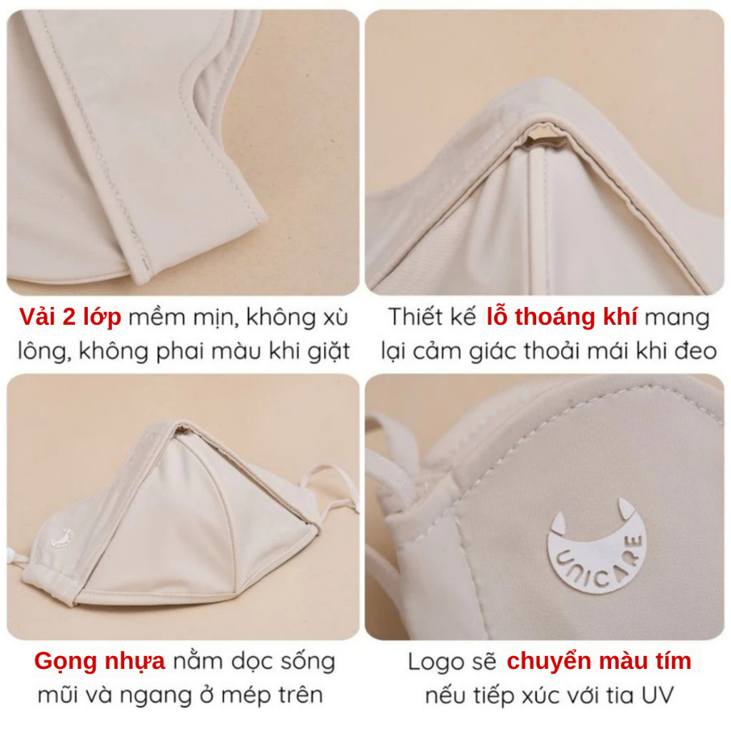 Khẩu Trang Chống Nắng UV  Unicare Proof Mask 2 Lớp UPF50+, Ngăn Bụi Mịn, Có Gọng Điều Chỉnh Dây