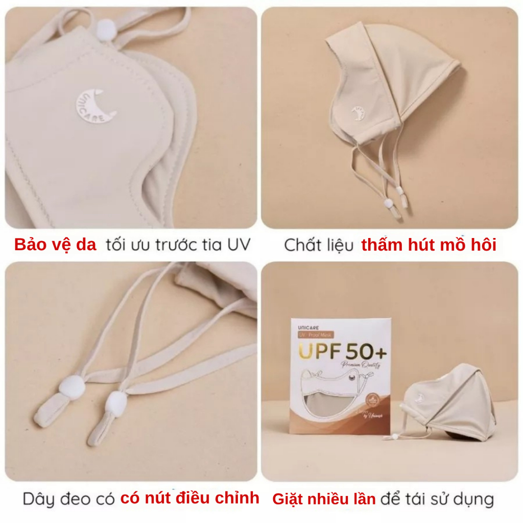Khẩu Trang Chống Nắng UV  Unicare Proof Mask 2 Lớp UPF50+, Ngăn Bụi Mịn, Có Gọng Điều Chỉnh Dây