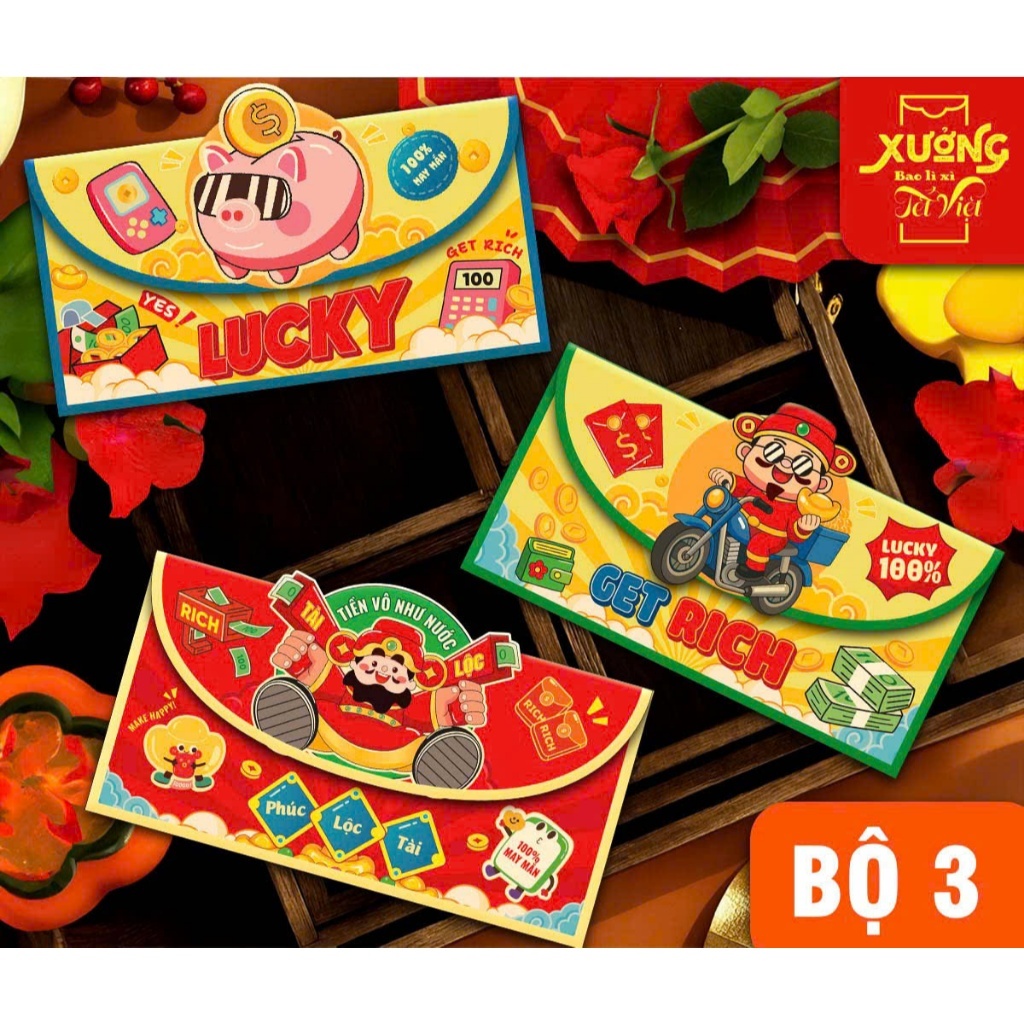 Bao Lì Xì Tết 2026 Con Lân Con Ngựa Lì Xì Lân Mừng Năm Mới Set 3 Cái Đầu Kì Lân Phong Bao Lì Xì - Đồ Chơi Cho Bé PUKAPI