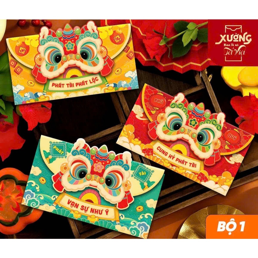 Bao Lì Xì Tết 2026 Con Lân Con Ngựa Lì Xì Lân Mừng Năm Mới Set 3 Cái Đầu Kì Lân Phong Bao Lì Xì - Đồ Chơi Cho Bé PUKAPI